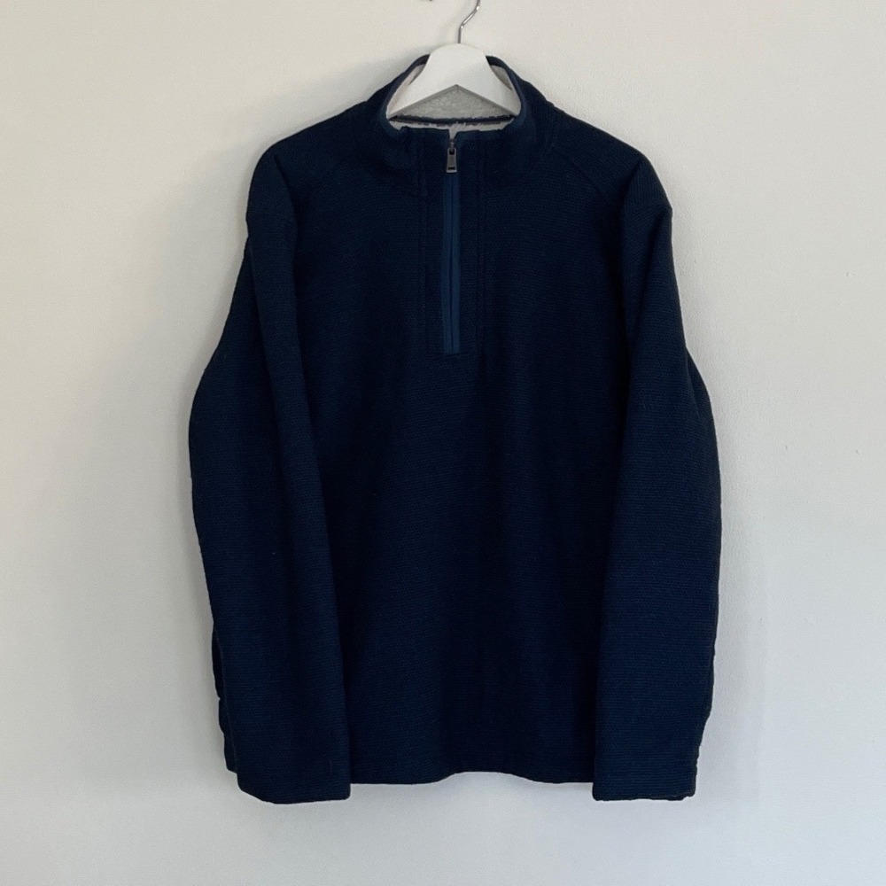 ORVIS Classic Collection Quarter Zip Sherpa Lined Pullover Sweater Navy Men's L